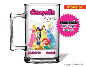 CANECA ACRÍLICA INFANTIL - PRINCESAS DISNEY Poliestireno  Frente colorido Impressão no Adesivo Vinil  