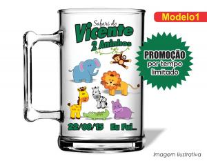 CANECA ACRÍLICA INFANTIL - SAFARI ZOO Poliestireno  Frente colorido Impressão no Adesivo Vinil  