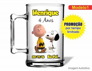 CANECA ACRÍLICA INFANTIL - SNOOPY Poliestireno  Frente colorido Impressão no Adesivo Vinil  