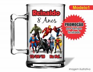 CANECA ACRÍLICA INFANTIL - SUPER HEROES Poliestireno  Frente colorido Impressão no Adesivo Vinil  