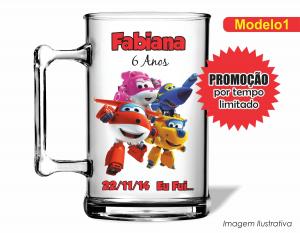 CANECA ACRÍLICA INFANTIL - SUPER WINGS Poliestireno  Frente colorido Impressão no Adesivo Vinil  