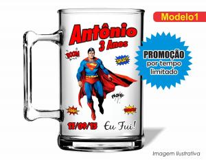 CANECA ACRÍLICA INFANTIL - SUPERMAN Poliestireno  Frente colorido Impressão no Adesivo Vinil  