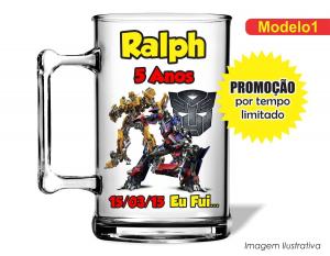 CANECA ACRÍLICA INFANTIL - TRANSFORMES Poliestireno  Frente colorido Impressão no Adesivo Vinil  