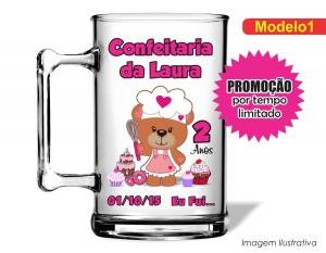 CANECA ACRÍLICA INFANTIL - URSA CONFEITEIRA Poliestireno  Frente colorido Impressão no Adesivo Vinil  