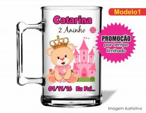 CANECA ACRÍLICA INFANTIL - URSA PRINCESA Poliestireno  Frente colorido Impressão no Adesivo Vinil  