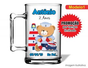 CANECA ACRÍLICA INFANTIL - URSO MARINHEIRO Poliestireno  Frente colorido Impressão no Adesivo Vinil  