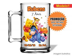 CANECA ACRÍLICA INFANTIL - URSO POOF Poliestireno  Frente colorido Impressão no Adesivo Vinil  