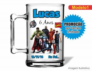 CANECA ACRÍLICA INFANTIL - VINGADORES Poliestireno  Frente colorido Impressão no Adesivo Vinil  