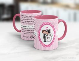 CANECA EM CERÂMICA - CASAMENTO Caneca Cerâmica Branca com Alça e Interior em Cores 325ml  Sublimação  