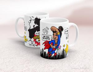 CANECA EM CERÂMICA DIA DAS MÃES - SUPERMÃE Caneca em Cerâmica Branca 325ml  Sublimação  