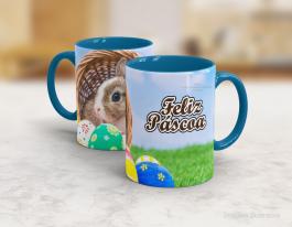 CANECA EM CERÂMICA PÁSCOA - FELIZ PÁSCOA Caneca Cerâmica Branca com Alça e Interior em Cores 325ml  Sublimação  