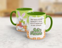 CANECA EM CERÂMICA PÁSCOA - FELIZ PÁSCOA Caneca Cerâmica Branca com Alça e Interior em Cores 325ml  Sublimação  