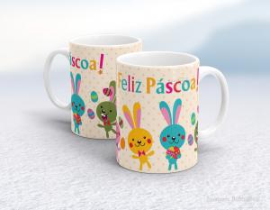 CANECA EM CERÂMICA PÁSCOA - FELIZ PÁSCOA Caneca em Cerâmica Branca 325ml  Sublimação  