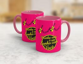 CANECA EM CERÂMICA PÁSCOA - MINHA VIDA É UM SONHO COM VOCÊ Caneca Cerâmica Branca com Alça e Interior em Cores 325ml  Sublimação  