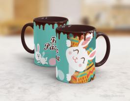 CANECA EM CERÂMICA PÁSCOA - FELIZ PÁSCOA Caneca Cerâmica Branca com Alça e Interior em Cores 325ml  Sublimação  