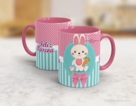 CANECA EM CERÂMICA PÁSCOA - FELIZ PÁSCOA Caneca Cerâmica Branca com Alça e Interior em Cores 325ml  Sublimação  