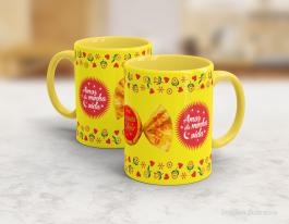 CANECA EM CERÂMICA PÁSCOA - SERENATA DE AMOR Caneca Cerâmica Branca com Alça e Interior em Cores 325ml  Sublimação  