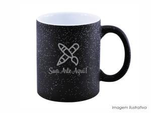 CANECA EM CERÂMICA MÁGICA PRETA COM GLITTER Caneca Cerâmica Mágica com Glitter 325ml  Sublimação  