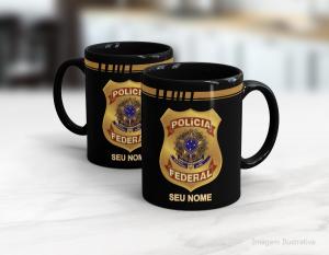 CANECA EM CERÂMICA PROFISSÃO - POLÍCIA FEDERAL Caneca Cerâmica Branca com Alça e Interior em Cores 325ml  Sublimação  