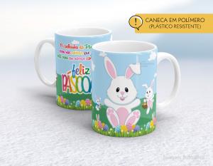 CANECA POLÍMERO (PÁSTICA) PÁSCOA - MOD014 Polímero (plástico resistente)   Impressão direto na caneca  350ml