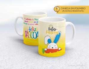 CANECA POLÍMERO (PÁSTICA) PÁSCOA - MOD016 Polímero (plástico resistente)   Impressão direto na caneca  350ml