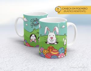 CANECA POLÍMERO (PÁSTICA) PÁSCOA - MOD019 Polímero (plástico resistente)   Impressão direto na caneca  350ml