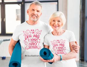 KIT CAMISETA DIA DOS NAMORADOS - O QUE DEUS UNIU NÃO SEPARA O HOMEM Tecido 100% Poliéster Estampa Colorida A3  Sublimação  